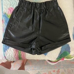 Black Leather Women Shorts